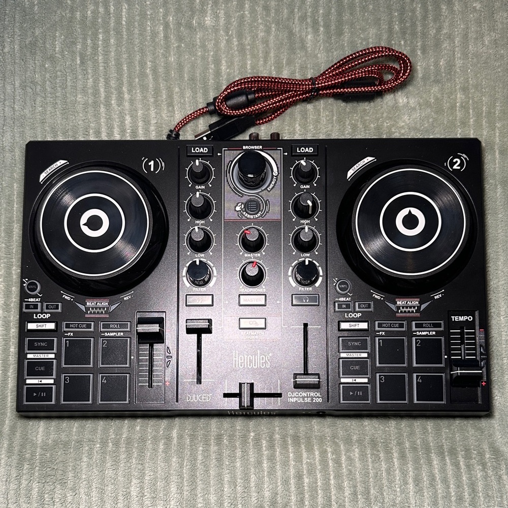 Black DJ Controller with Red Cable